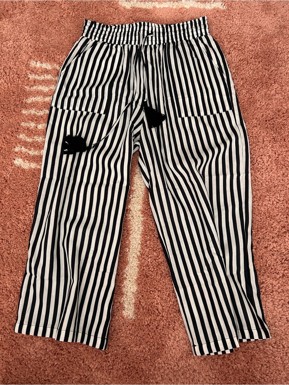 Striped Black & White Drawstring Capris